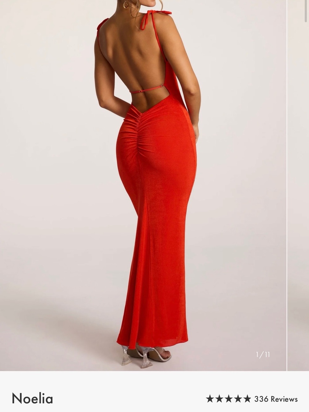 Oh Polly Noelia Red Backless Ruched Maxi Dress